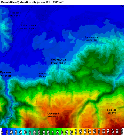 Zoom OUT 2x Perushtitsa, Bulgaria elevation map
