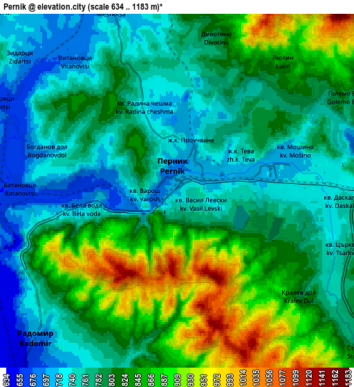 Zoom OUT 2x Pernik, Bulgaria elevation map