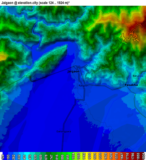 Zoom OUT 2x Jaigaon, India elevation map