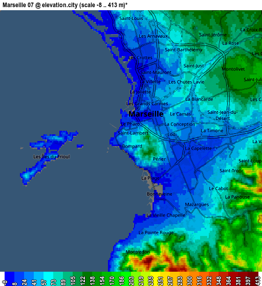 Zoom OUT 2x Marseille 07, France elevation map