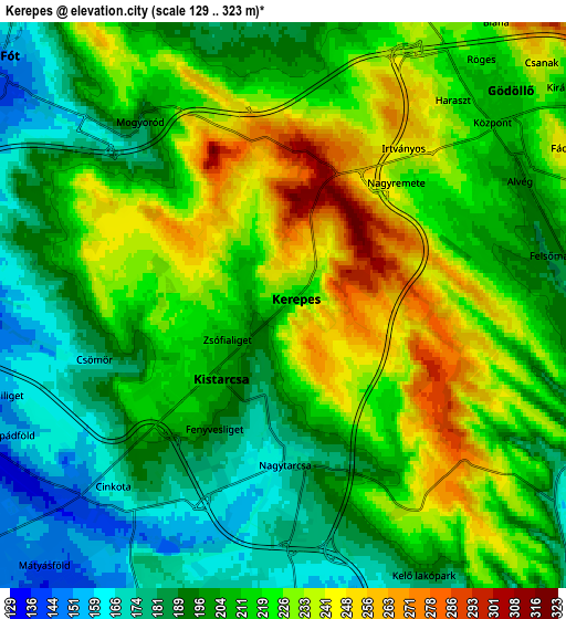 Zoom OUT 2x Kerepes, Hungary elevation map