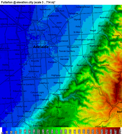 Zoom OUT 2x Fullarton, Australia elevation map