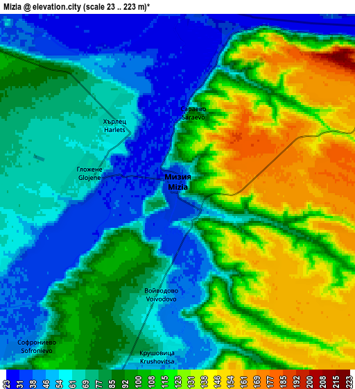 Zoom OUT 2x Mizia, Bulgaria elevation map