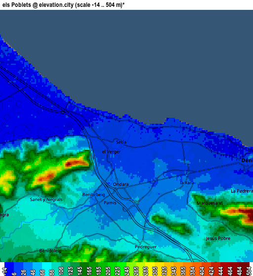 Zoom OUT 2x els Poblets, Spain elevation map