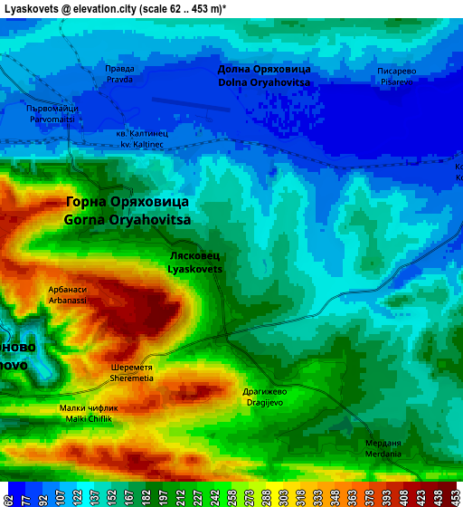 Zoom OUT 2x Lyaskovets, Bulgaria elevation map