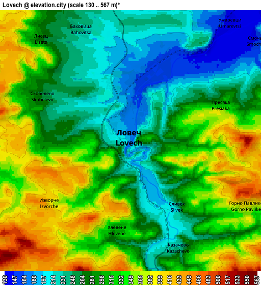 Zoom OUT 2x Lovech, Bulgaria elevation map