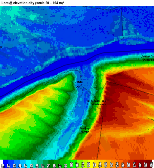 Zoom OUT 2x Lom, Bulgaria elevation map