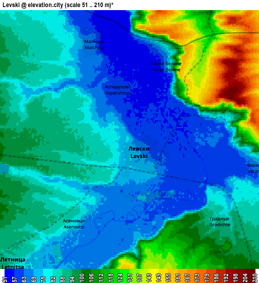 Zoom OUT 2x Levski, Bulgaria elevation map