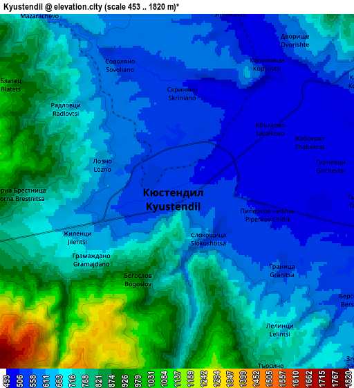 Zoom OUT 2x Kyustendil, Bulgaria elevation map