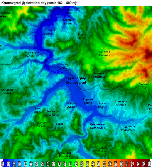 Zoom OUT 2x Krumovgrad, Bulgaria elevation map