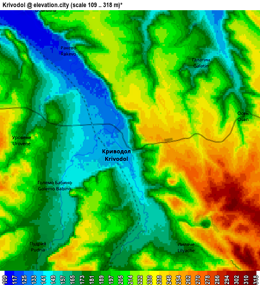 Zoom OUT 2x Krivodol, Bulgaria elevation map