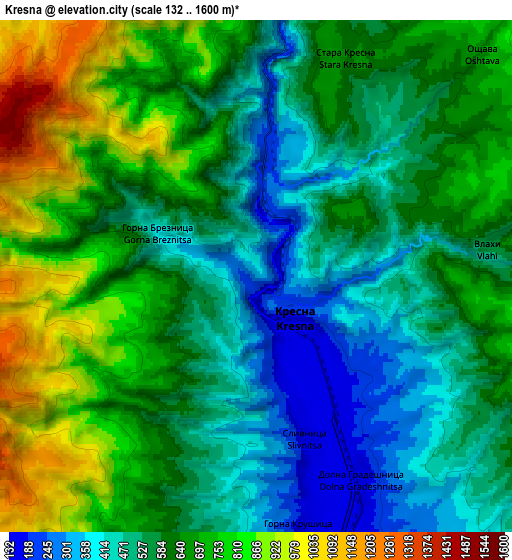 Zoom OUT 2x Kresna, Bulgaria elevation map