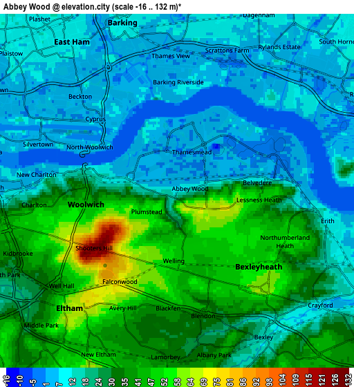 Zoom OUT 2x Abbey Wood, United Kingdom elevation map