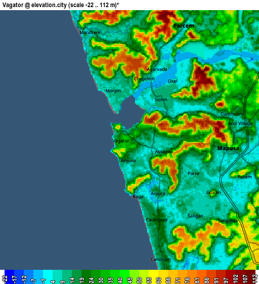 Zoom OUT 2x Vagator, India elevation map