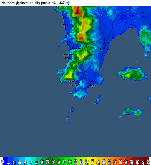 Zoom OUT 2x Nai Harn, Thailand elevation map