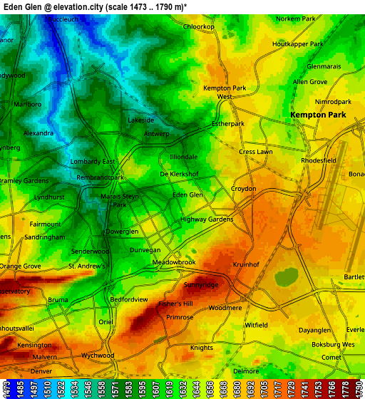 Zoom OUT 2x Eden Glen, South Africa elevation map