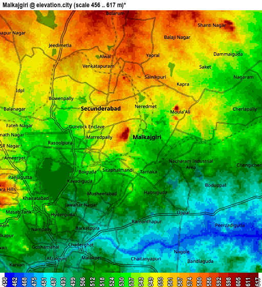 Zoom OUT 2x Malkajgiri, India elevation map