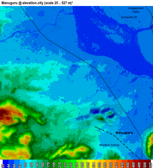 Zoom OUT 2x Manuguru, India elevation map