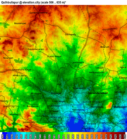 Zoom OUT 2x Quthbullapur, India elevation map
