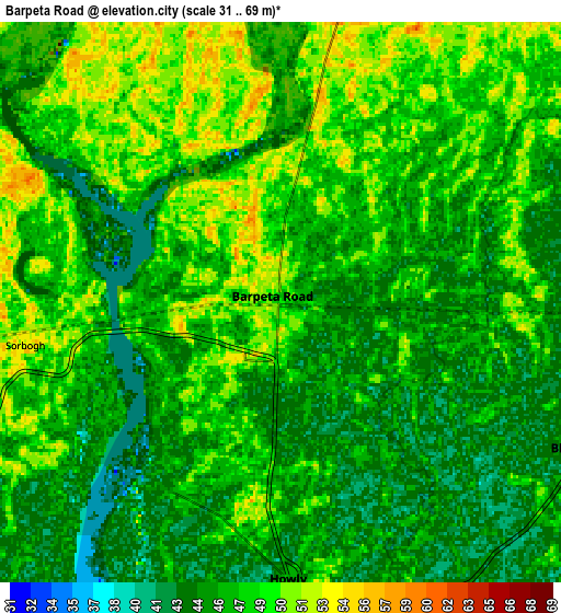 Zoom OUT 2x Barpeta Road, India elevation map