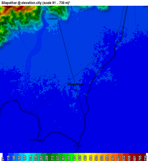 Zoom OUT 2x Silapathar, India elevation map