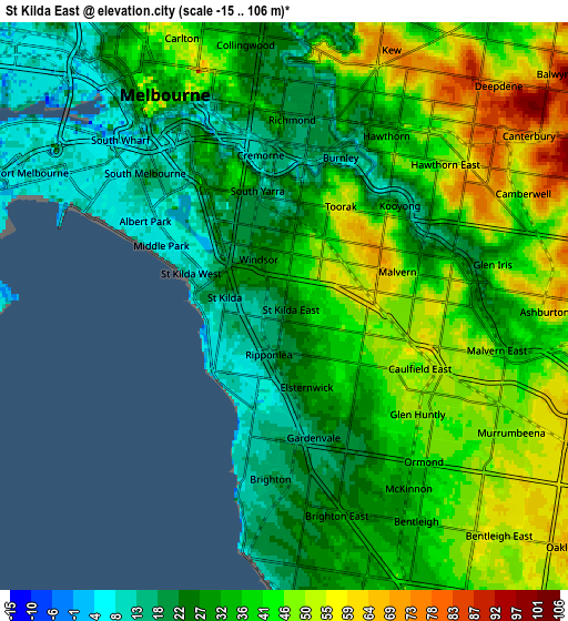 Zoom OUT 2x St Kilda East, Australia elevation map