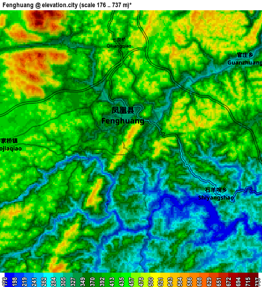 Zoom OUT 2x Fenghuang, China elevation map