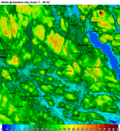 Zoom OUT 2x Akalla, Sweden elevation map