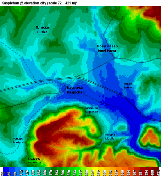 Zoom OUT 2x Kaspichan, Bulgaria elevation map