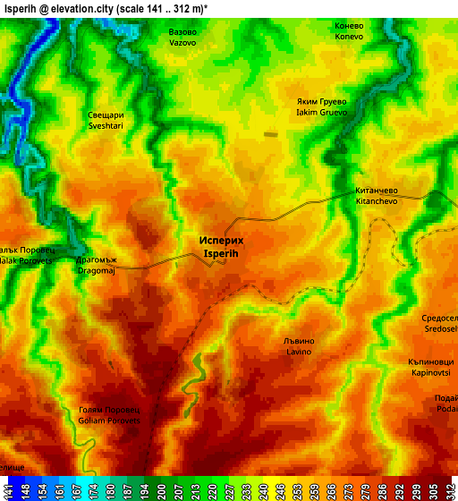 Zoom OUT 2x Isperih, Bulgaria elevation map