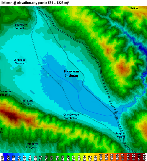 Zoom OUT 2x Ihtiman, Bulgaria elevation map