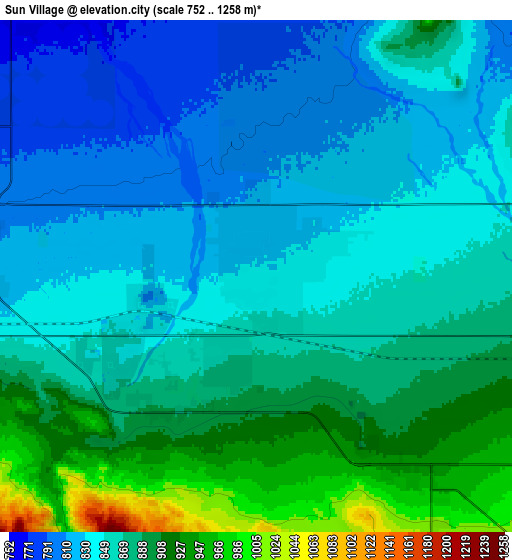 Zoom OUT 2x Sun Village, United States elevation map