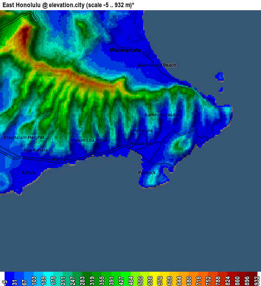 Zoom OUT 2x East Honolulu, United States elevation map