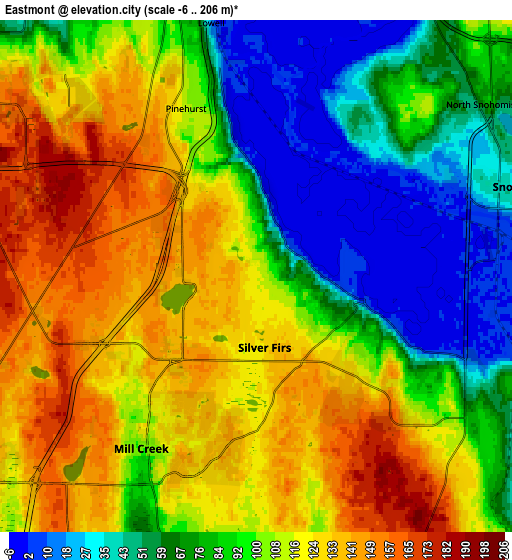 Zoom OUT 2x Eastmont, United States elevation map