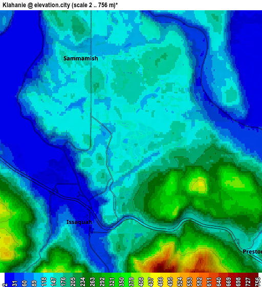 Zoom OUT 2x Klahanie, United States elevation map