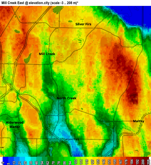 Zoom OUT 2x Mill Creek East, United States elevation map