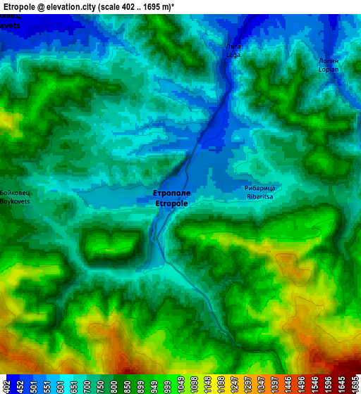 Zoom OUT 2x Etropole, Bulgaria elevation map