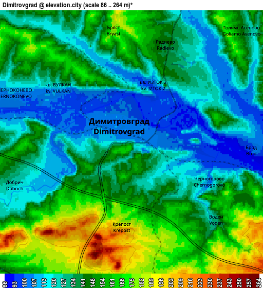 Zoom OUT 2x Dimitrovgrad, Bulgaria elevation map