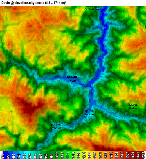 Zoom OUT 2x Devin, Bulgaria elevation map