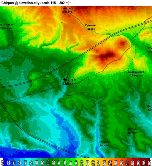 Zoom OUT 2x Chirpan, Bulgaria elevation map