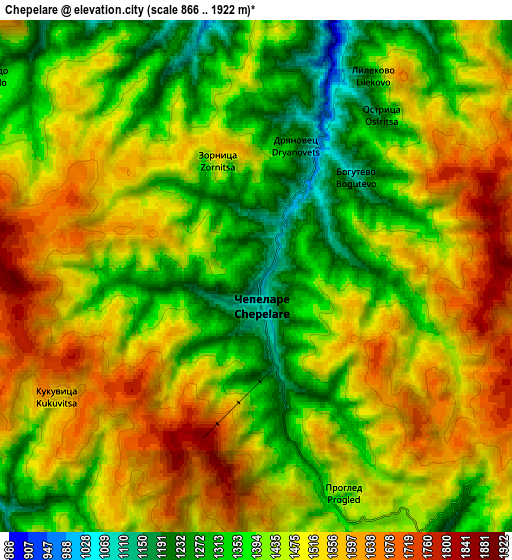 Zoom OUT 2x Chepelare, Bulgaria elevation map