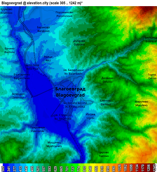 Zoom OUT 2x Blagoevgrad, Bulgaria elevation map
