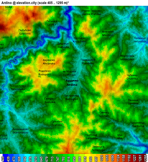 Zoom OUT 2x Ardino, Bulgaria elevation map