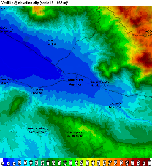 Zoom OUT 2x Vasiliká, Greece elevation map