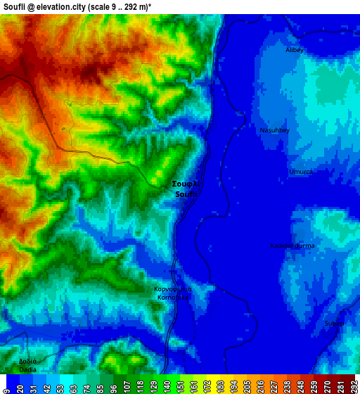 Zoom OUT 2x Souflí, Greece elevation map