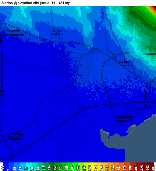 Zoom OUT 2x Síndos, Greece elevation map