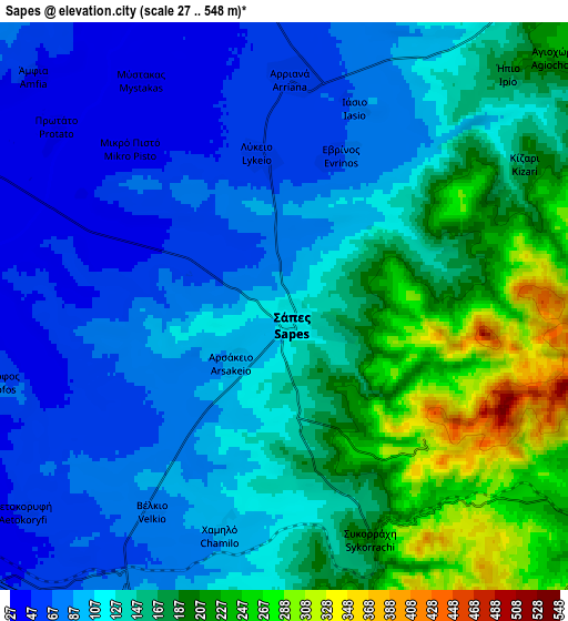 Zoom OUT 2x Sápes, Greece elevation map