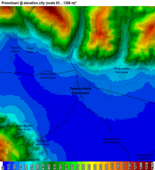 Zoom OUT 2x Prosotsáni, Greece elevation map