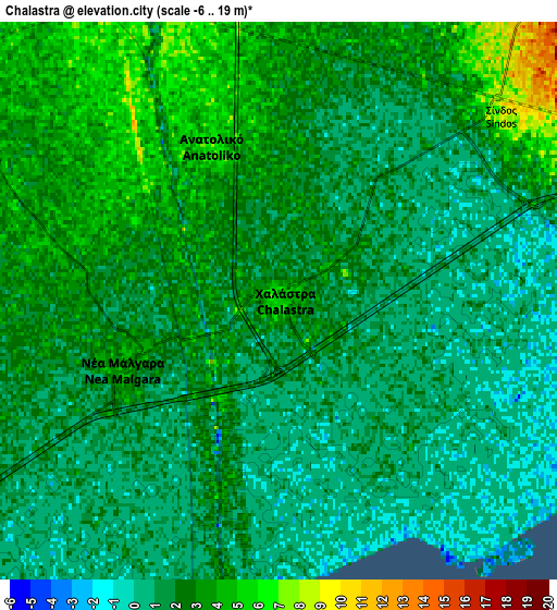 Zoom OUT 2x Chalástra, Greece elevation map