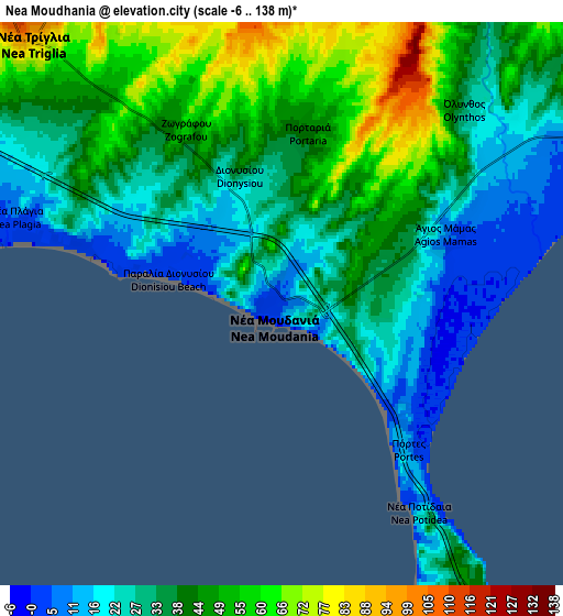 Zoom OUT 2x Néa Moudhaniá, Greece elevation map